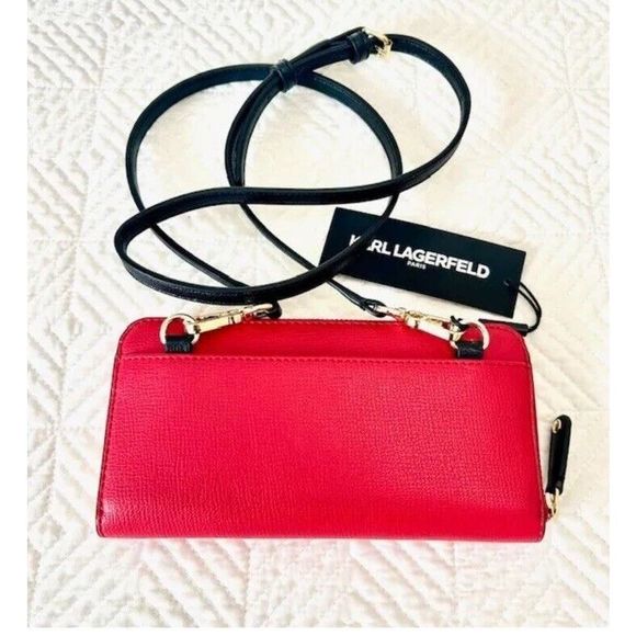 KARL LAGERFELD LH2EU5BT Maybelle Clutch/Wallet Crossbody Red Bag - w/ Choupette - Picture 2 of 10